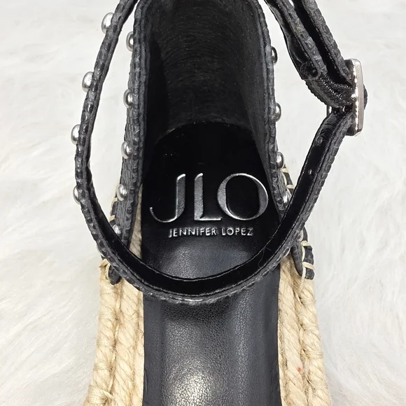 Jennifer Lopez Black Snakeskin Studed Espadrilles Size 7.5 - Picture 2 of 12